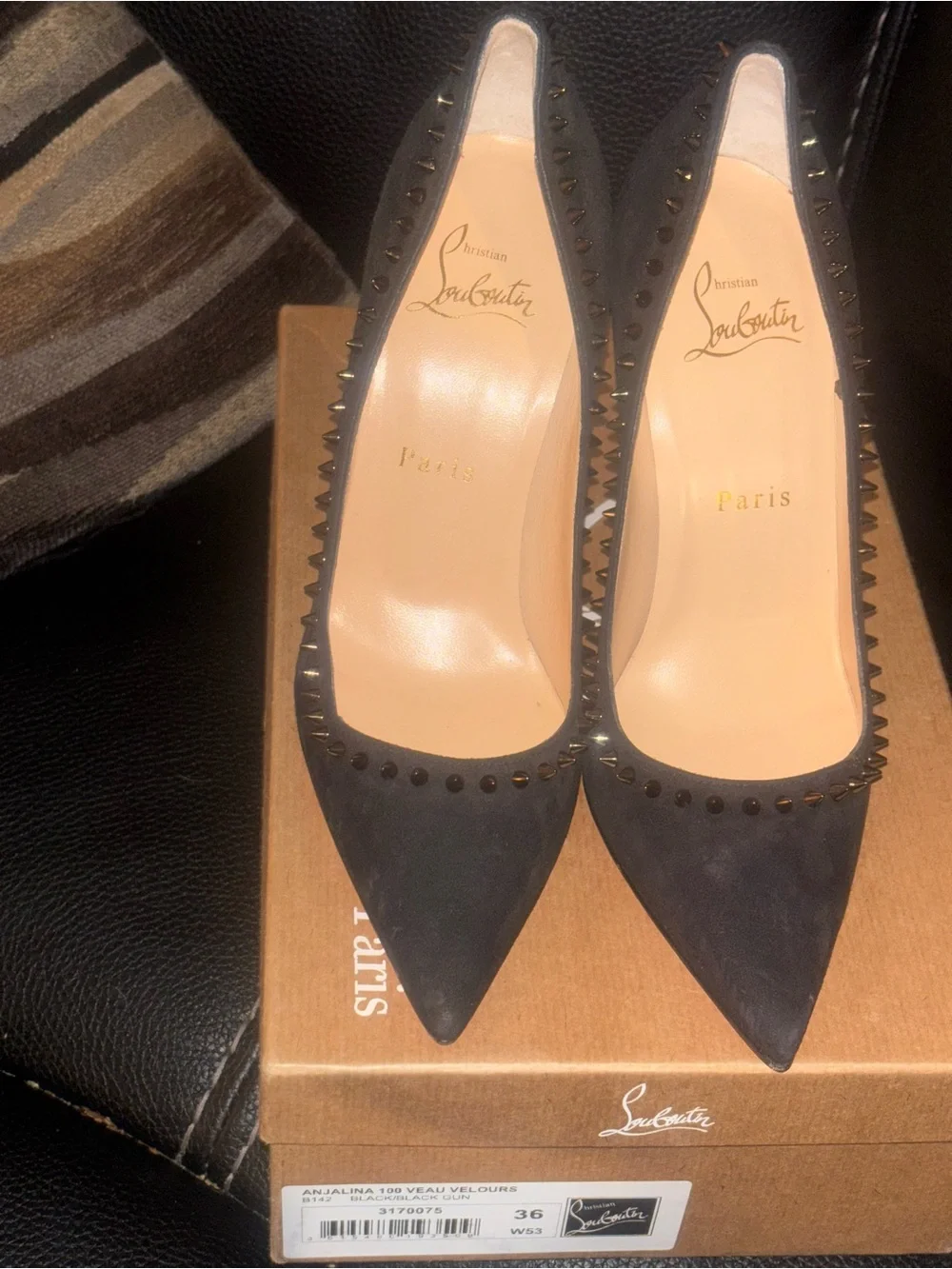 Christian Louboutin Black Studded Pointed-Toe Pumps